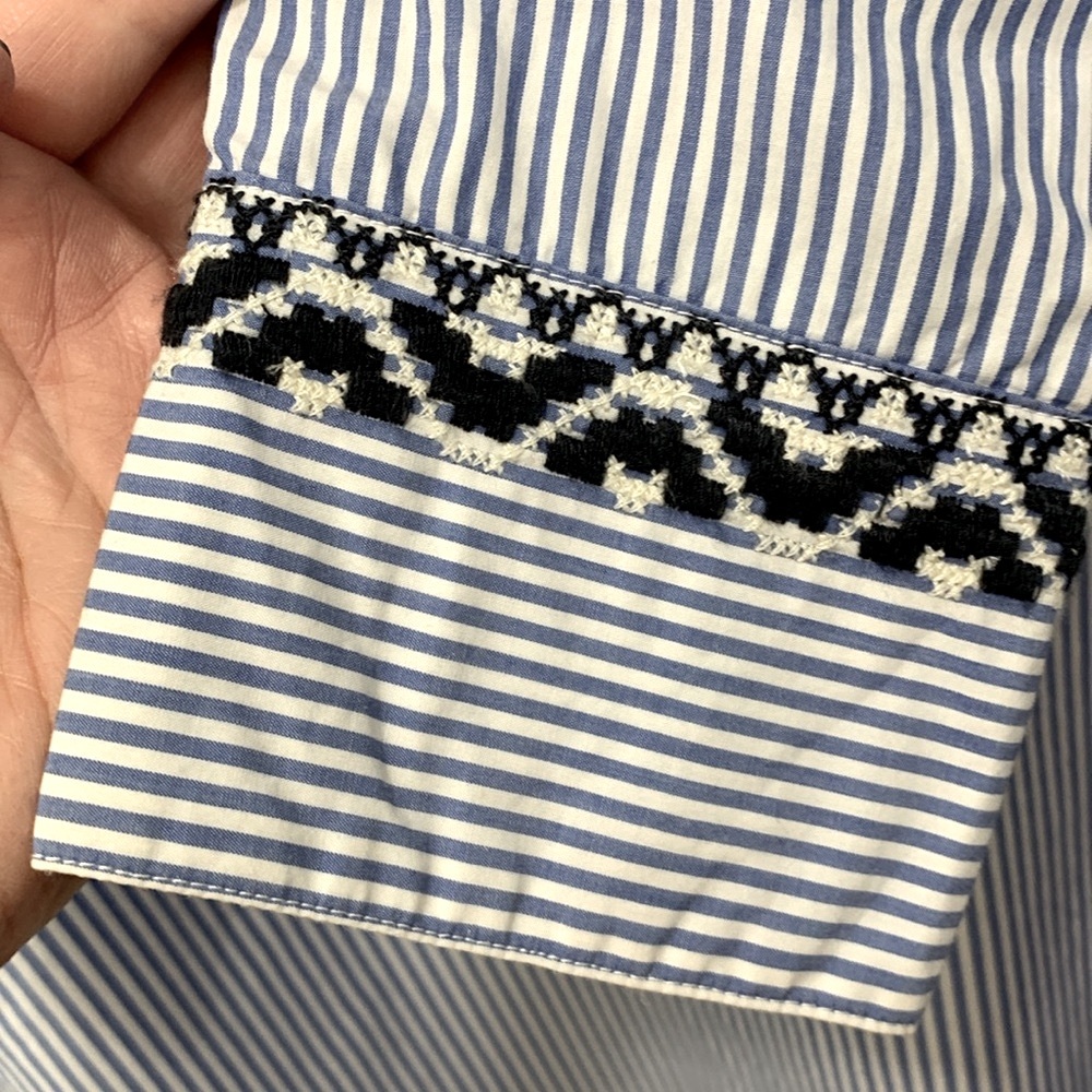 J.CREW 100% COTTON STRIPED EMBROIDERED DETAIL BUTTON DOWN SHIRT DRESS - Picture 7 of 11
